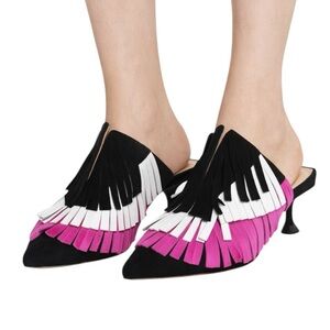 Sergio Rossi Suede Colorful Fringe Slide Shoes Milano Fringe 37